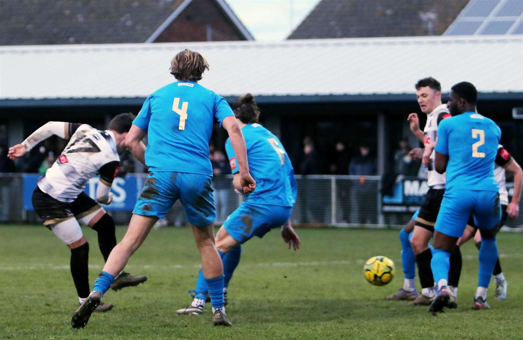 Ashley Miller puts Deal 2-1 in front. Picture: Paul Willmott