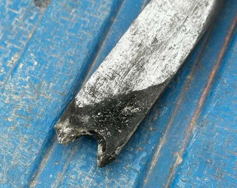 The damage caused to Mark’s chisel which melted from the power. Picture: Mark Staples