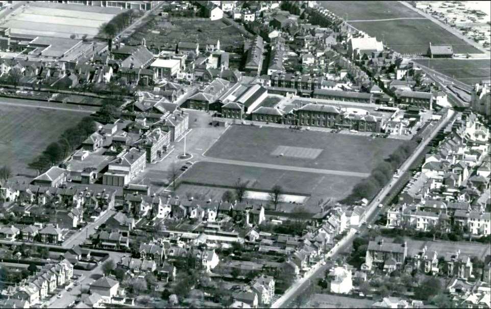 South Barracks at the Royal Marines School of Music in Deal, taken from the air (1971)