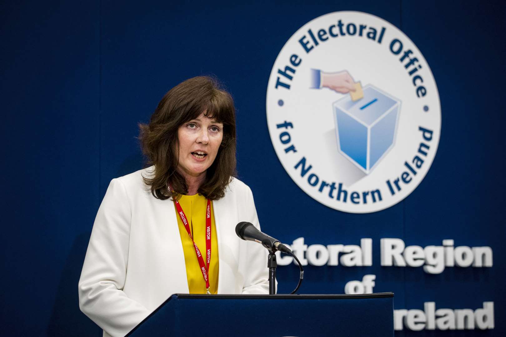 Chief electoral officer Virginia McVea during the European Parliamentary elections count at the Meadowbank Sports Arena (Liam McBurney/PA)