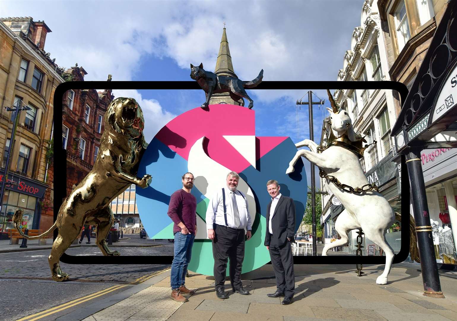 Chris Doughty of Seymour Powell, left, Stirling Council leader Chris Kane, centre, and Alan Lees of BT Enterprise launched the new app (Stirling Council/PA)