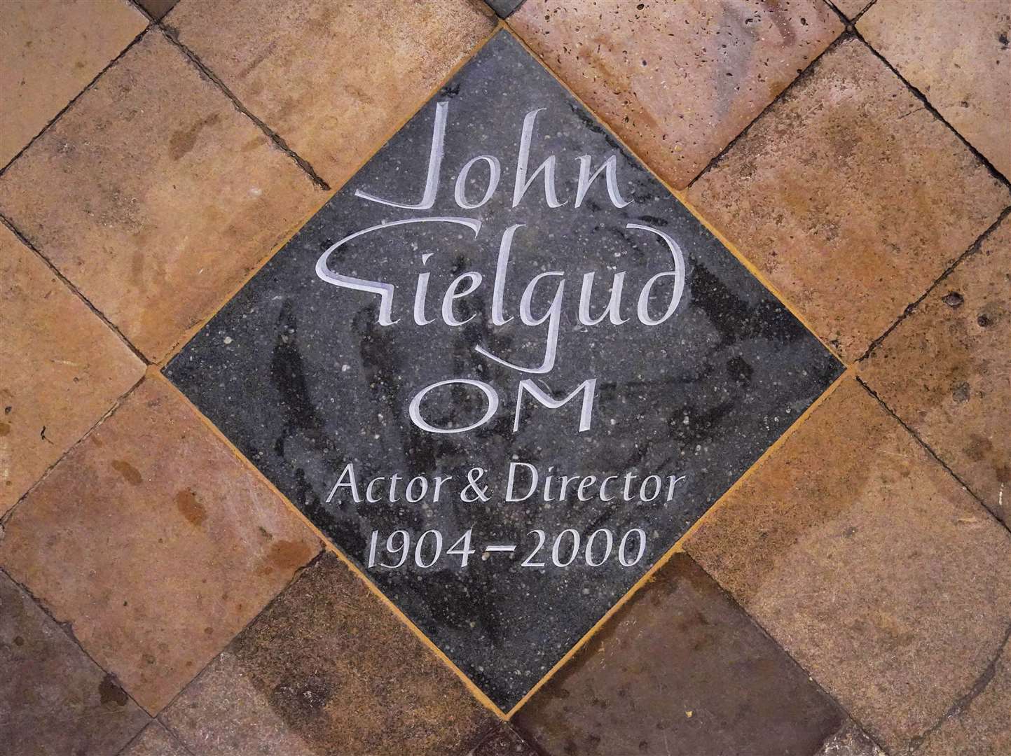 A memorial stone to actor Sir John Gielgud has been installed in the floor of Westminster Abbey (Jonathan Brady/PA)