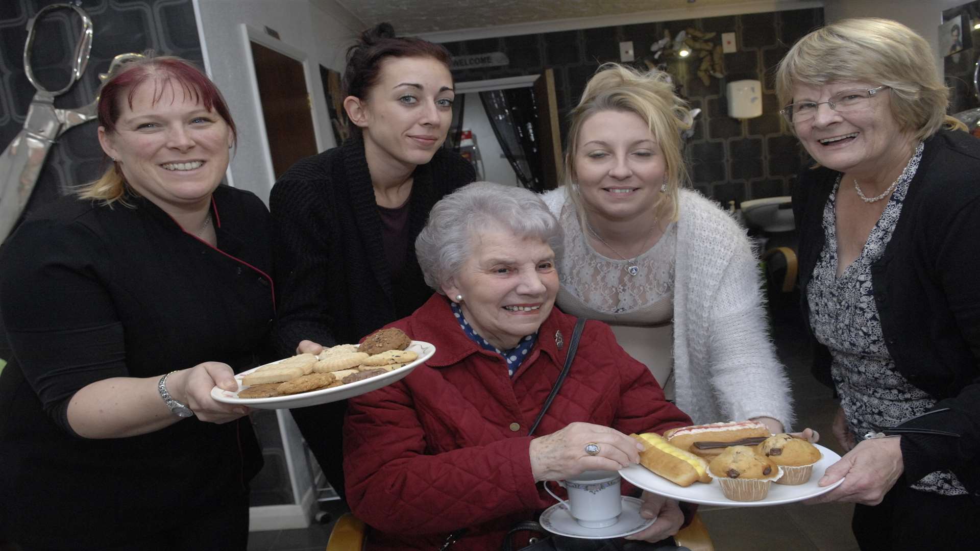 Amanda Williams, Chloe Morgan, Carlie Lucas and Linda Burns with client Irene Weatherley