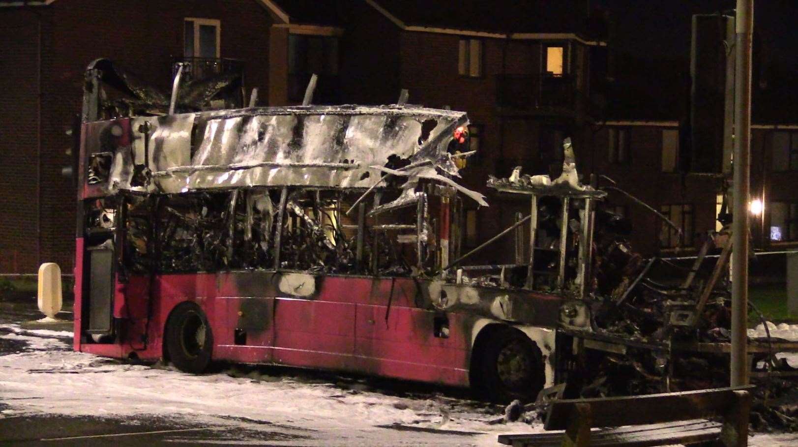 A double decker bus was hijacked and burned out near Rathcoole in Newtownabbey on Sunday night (David Young/PA)