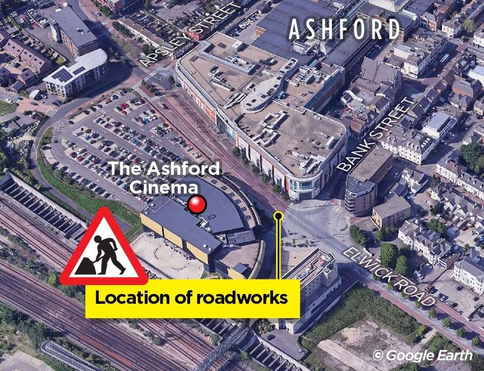 The roadworks in Elwick Road, Ashford are set to remain in place until mid January