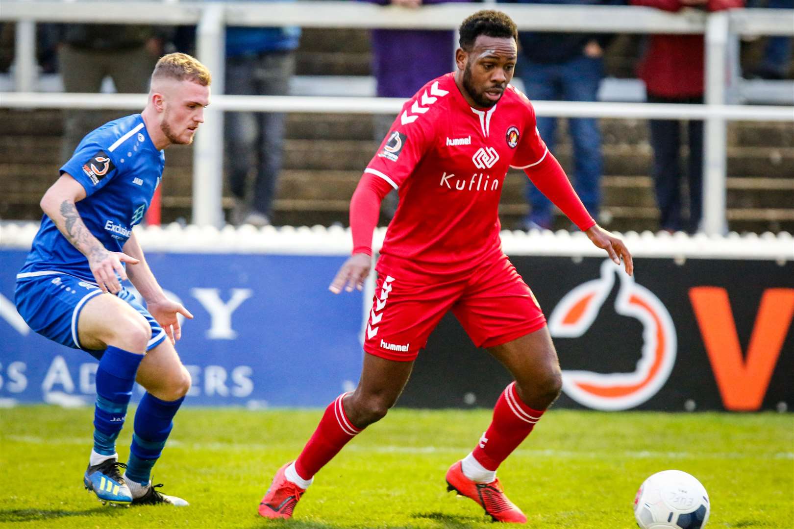 Myles Weston in action for Ebbsfleet against Dover in what proved to be his last outing for the Fleet. Picture: Matthew Walker