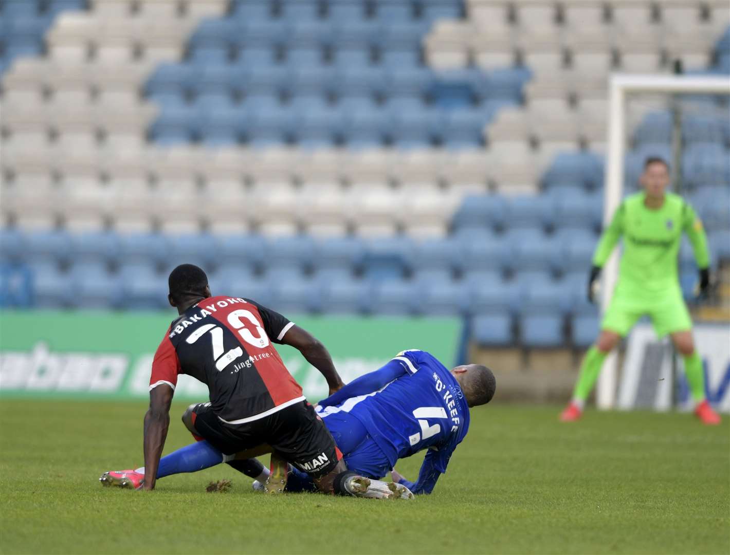 Stuart O'Keefe suffered a broken leg following a challenge from Coventry City's Amadou Bakayoko Picture: Barry Goodwin