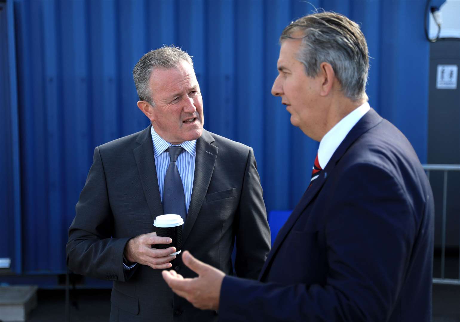 Sinn Fein Minister of Finance Conor Murphy talks with DUP Agriculture Minister Edwin Poots (right) during a visit to the Balmoral show, Lisburn (Peter Morrison/PA)