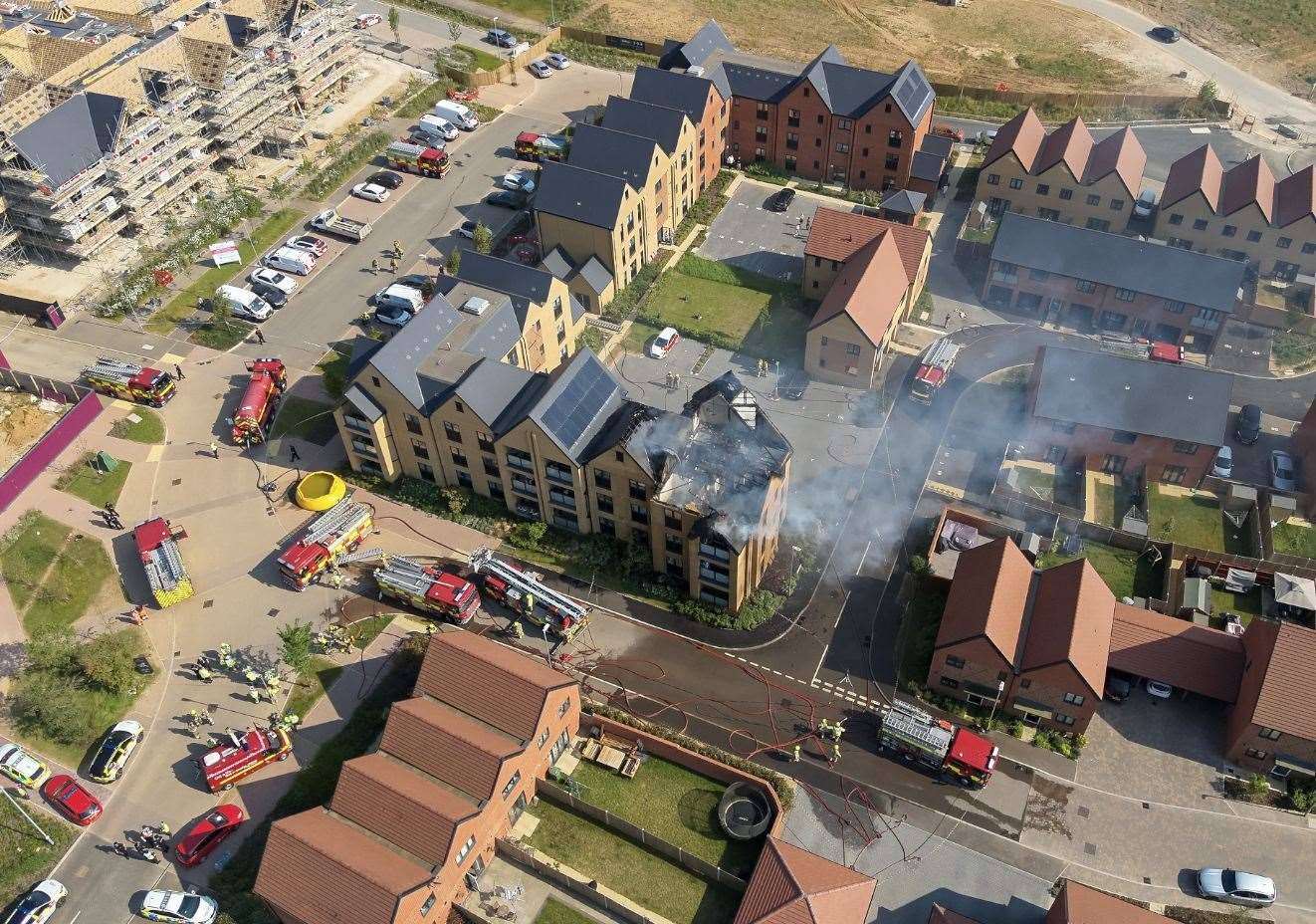 Damage caused by a roof fire at flats in Eden Road, in Langley, Maidstone. Picture: UKNIP