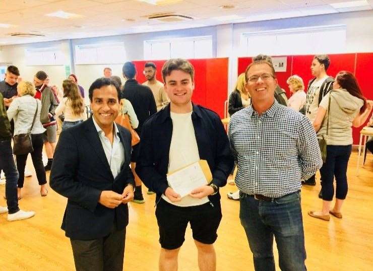 From left: Gillingham and Rainham MP Rehman Chishti, Robert Napier pupil Conor Malone and head teacher Andrew Minchin (15318796)