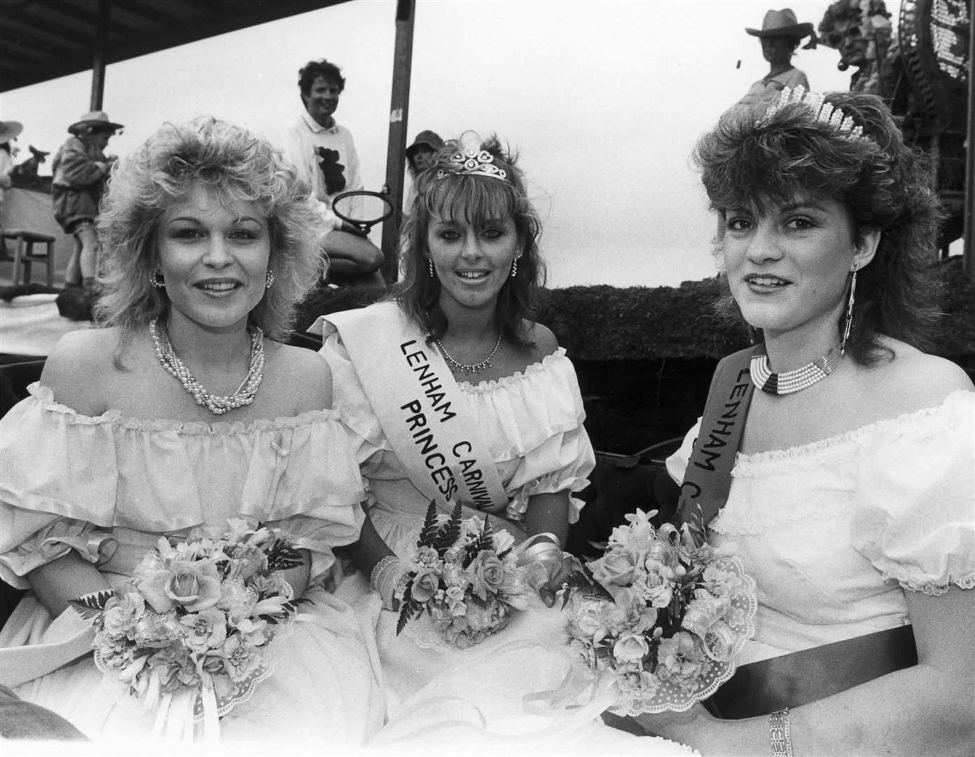 Lenham Carnival Queen Kelly Pearse (right), her princesses Sarah Butler (left) and Jacky Smith in June 1988
