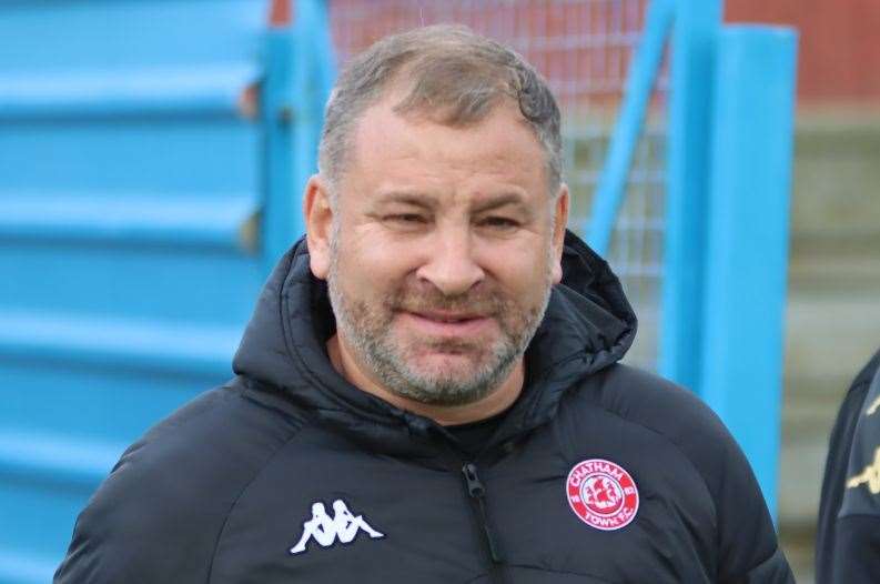 Chatham boss Kevin Hake – was thrilled with his side’s performance in Saturday’s 6-3 Isthmian Premier win over Billericay. Picture: Max English (@max_ePhotos)