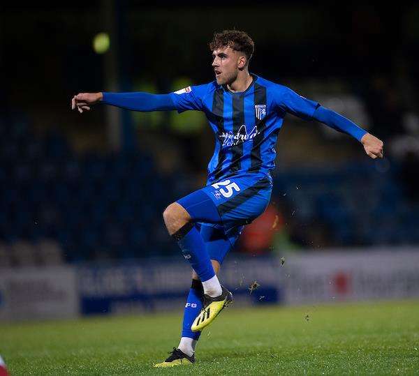 Bradley Stevenson fires home the winner for Gillingham Picture: Ady Kerry (5402287)