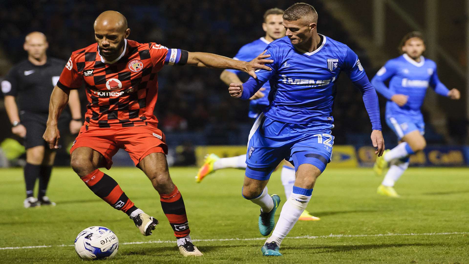 Paul Konchesky keeps Chambers away from goal Picture: Andy Payton