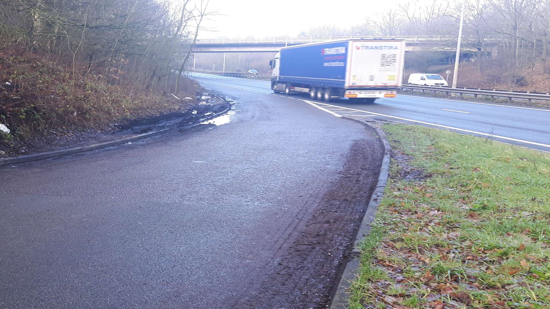 The scene of the crash off the A2 near Dunkirk