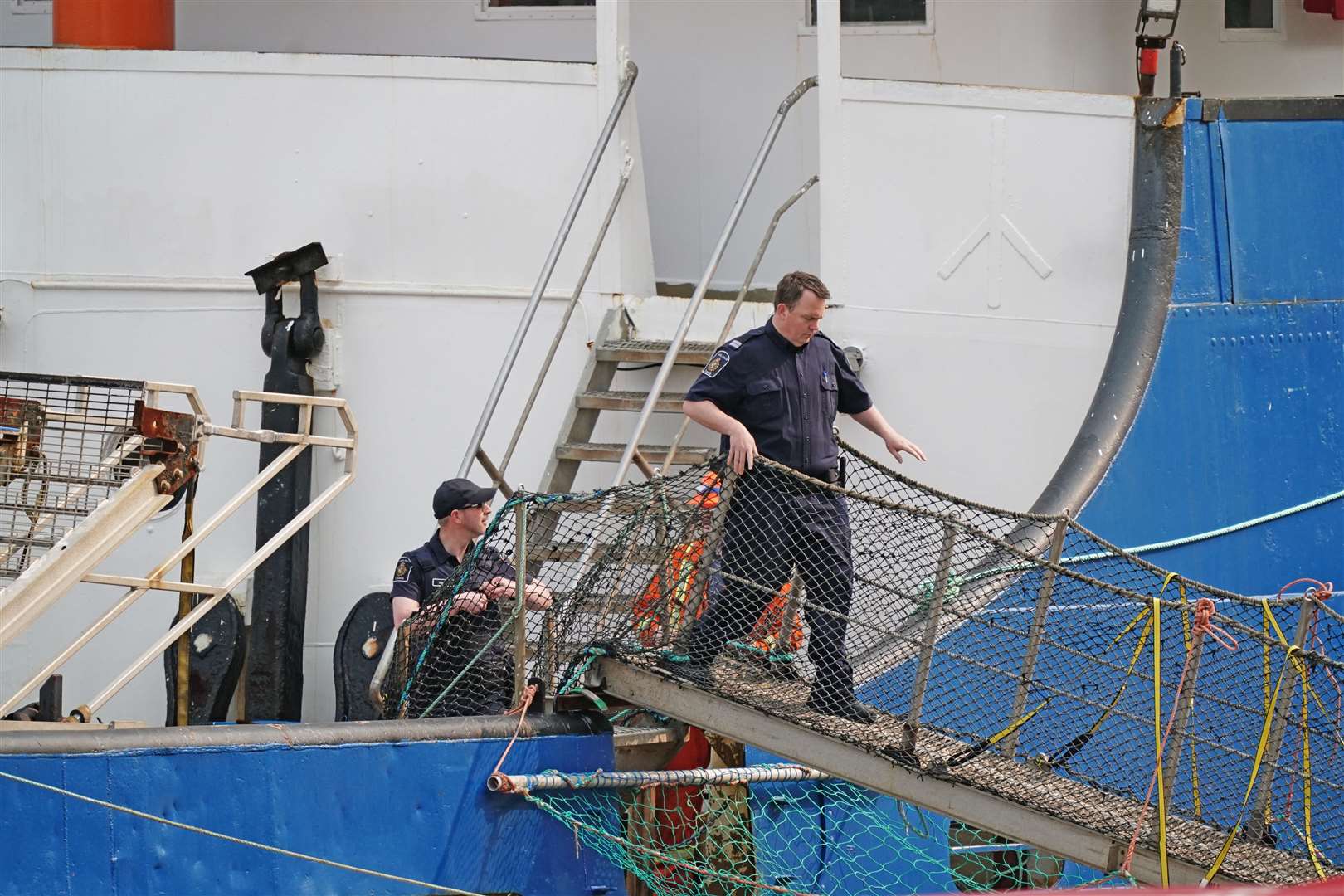 Police could be seen on board the Polar Prince shortly after it docked (Jordan Pettitt/PA)