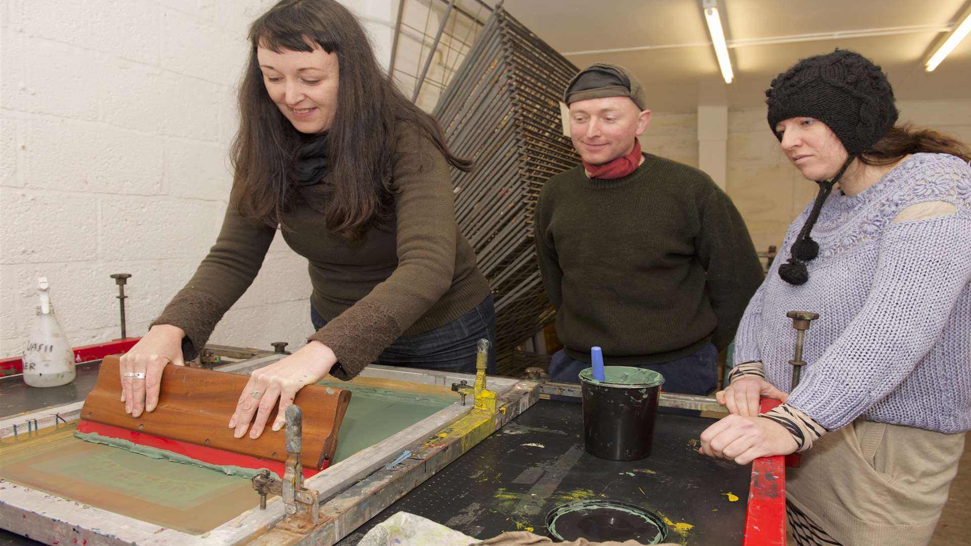 Xtina Lamb leads a screen printing workshop at INTRA