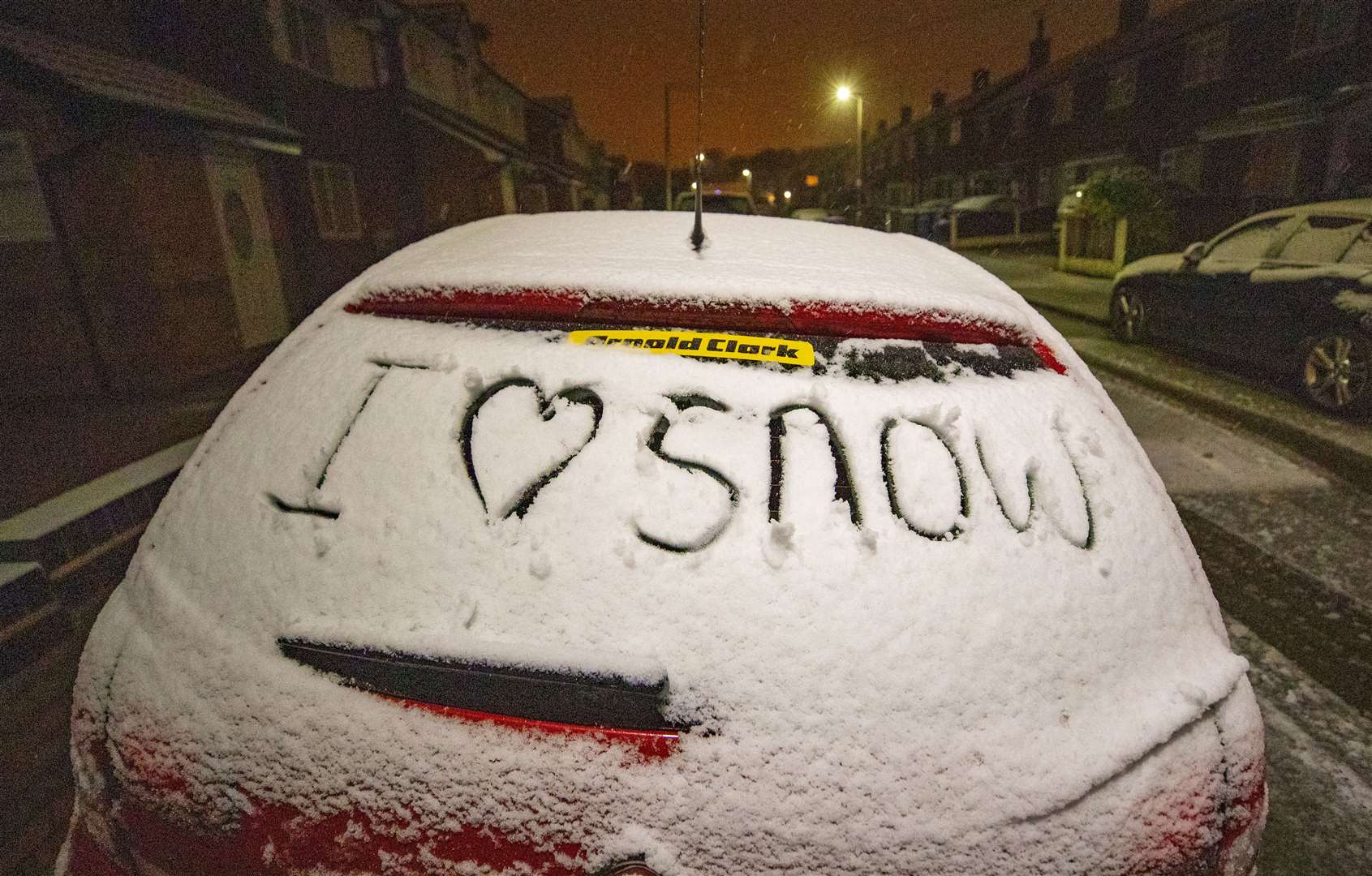 A message written on a car window after snowfall in Liverpool (Peter Byrne/PA)