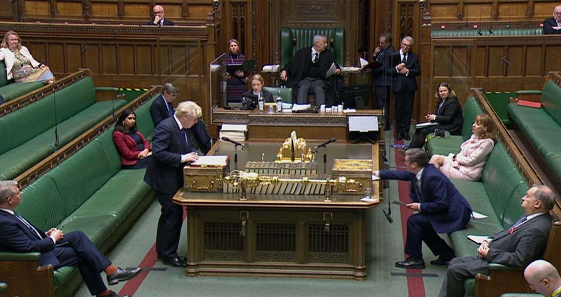 Boris Johnson speaks during Prime Minister’s Questions (House of Commons/PA)