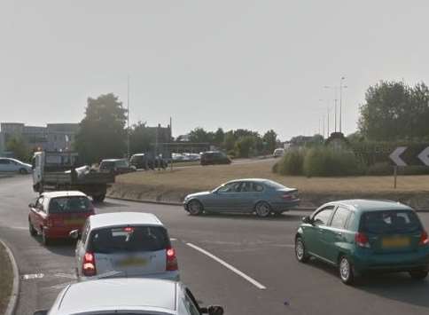 A car become wedged on this roundabout by the Holiday Inn Express in Minster Picture: Google Maps