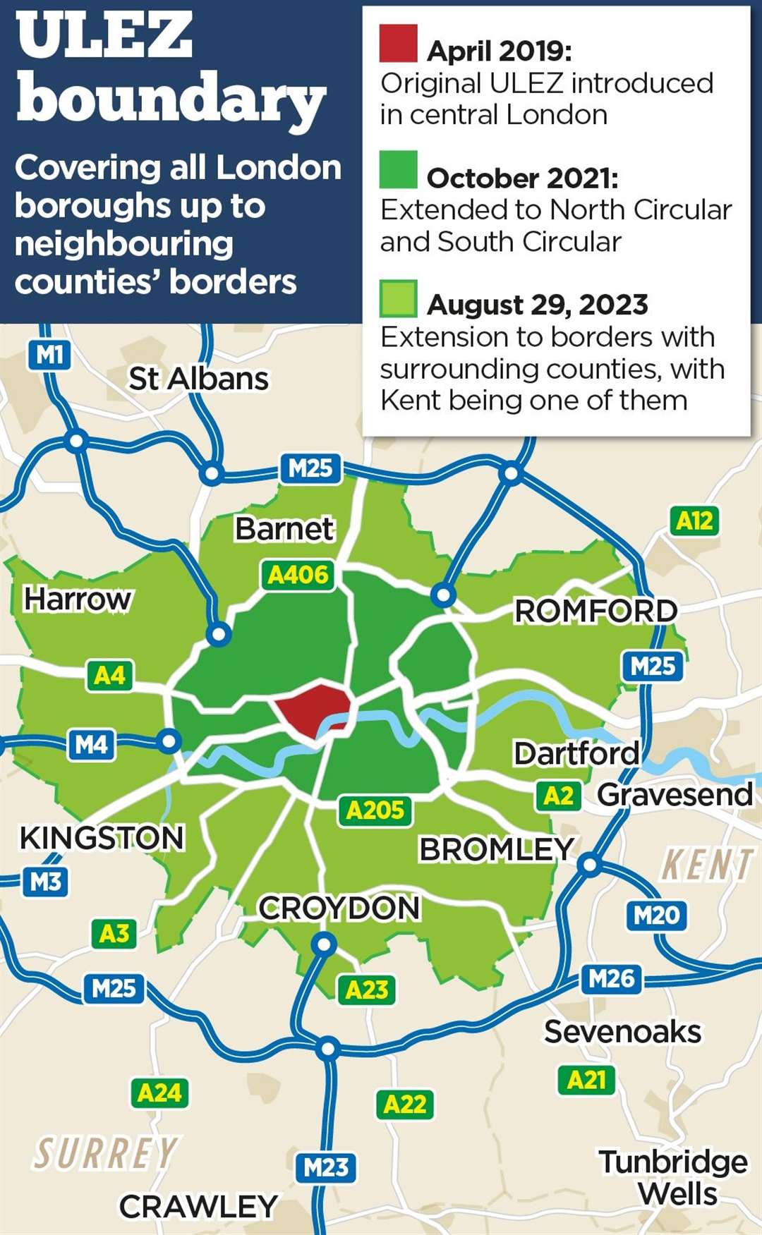 A map showing the expansion of the ULEZ scheme