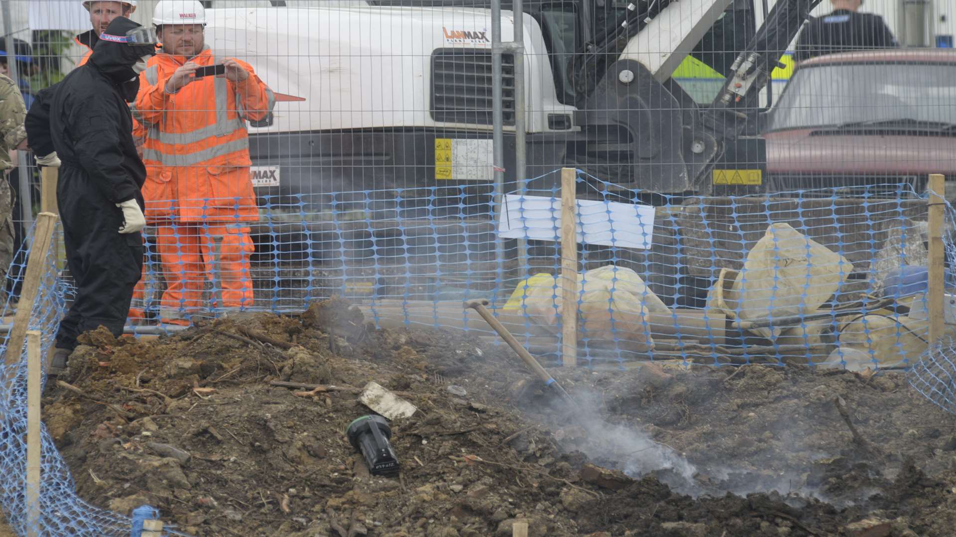 The scene at Blacksole Bridge after wartime explosives were found in the railway cutting