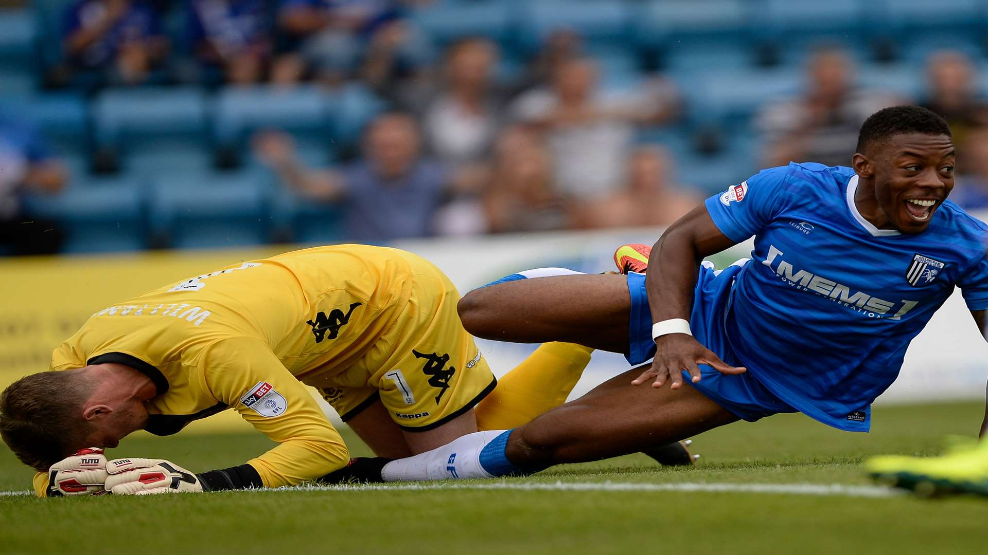 Ryan Jackson after putting Gills ahead against Bury. Picture: Ady Kerry