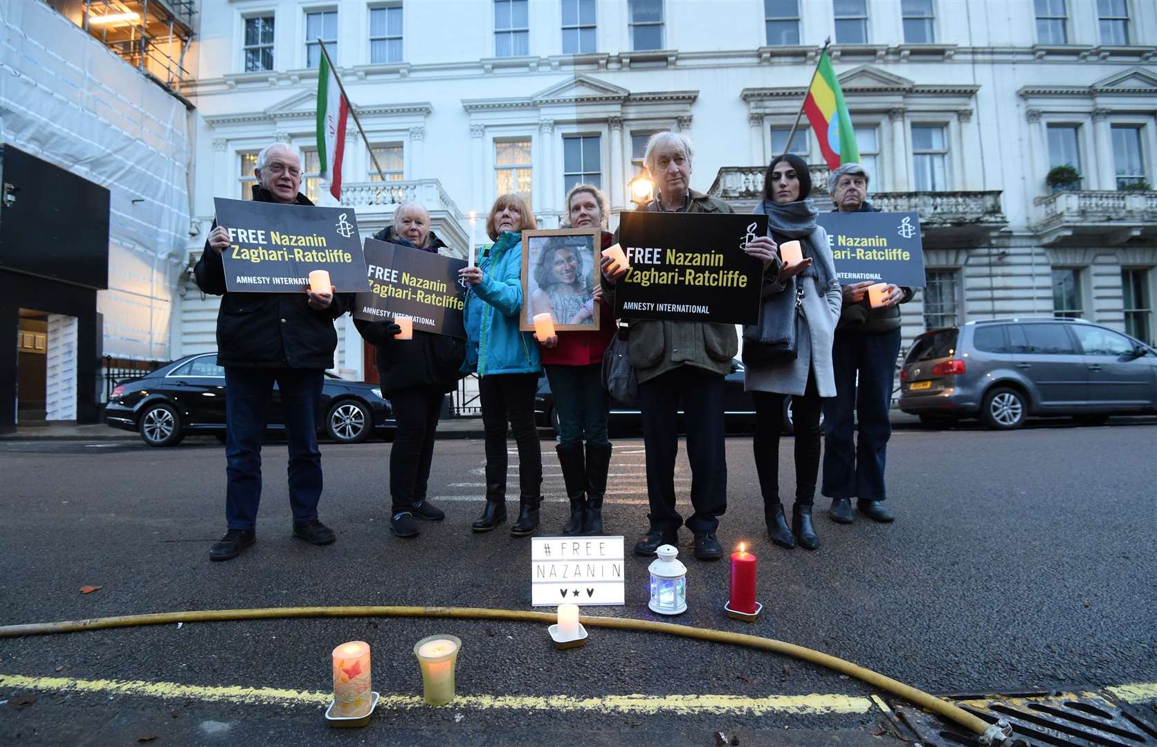 A vigil was held outside the Iranian Embassy in Kensington, central London, for Nazanin Zaghari-Ratcliffe in 2017 (Kirsty O’Connor/PA)