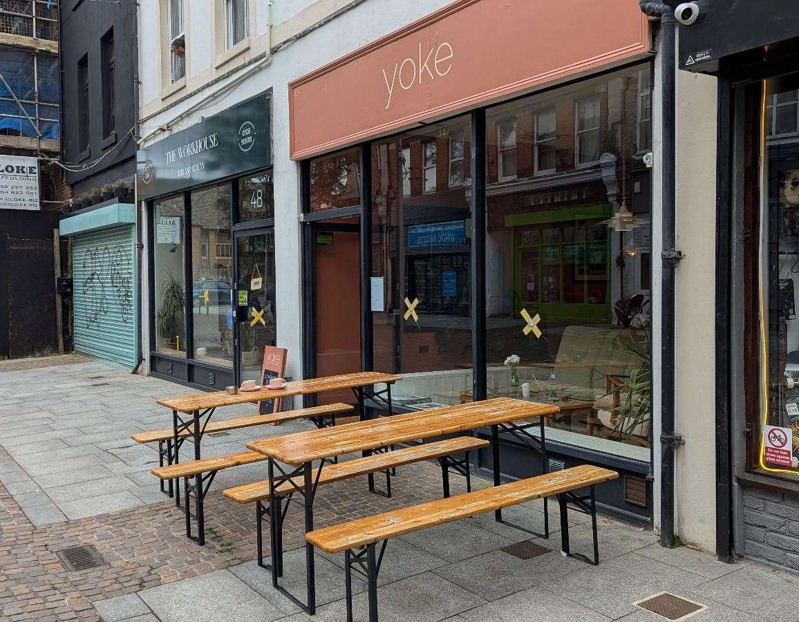 The Yoke cafe and The Workhouse were some of the businesses damaged in Guildhall Street, Folkestone during the early hours today