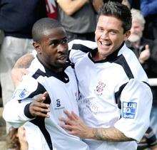 Warren McBean celebrates one of his two goals