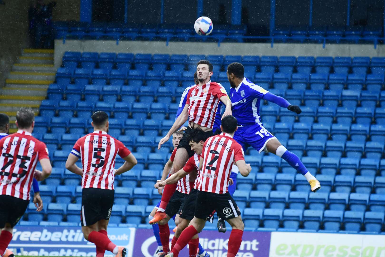 Vadaine Oliver challenges for a header Picture: Barry Goodwin