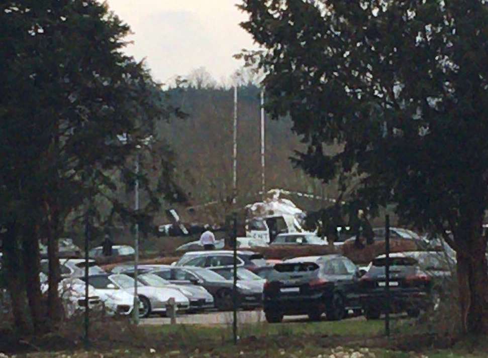 The air ambulance landed in the carpark of the Porsche garage