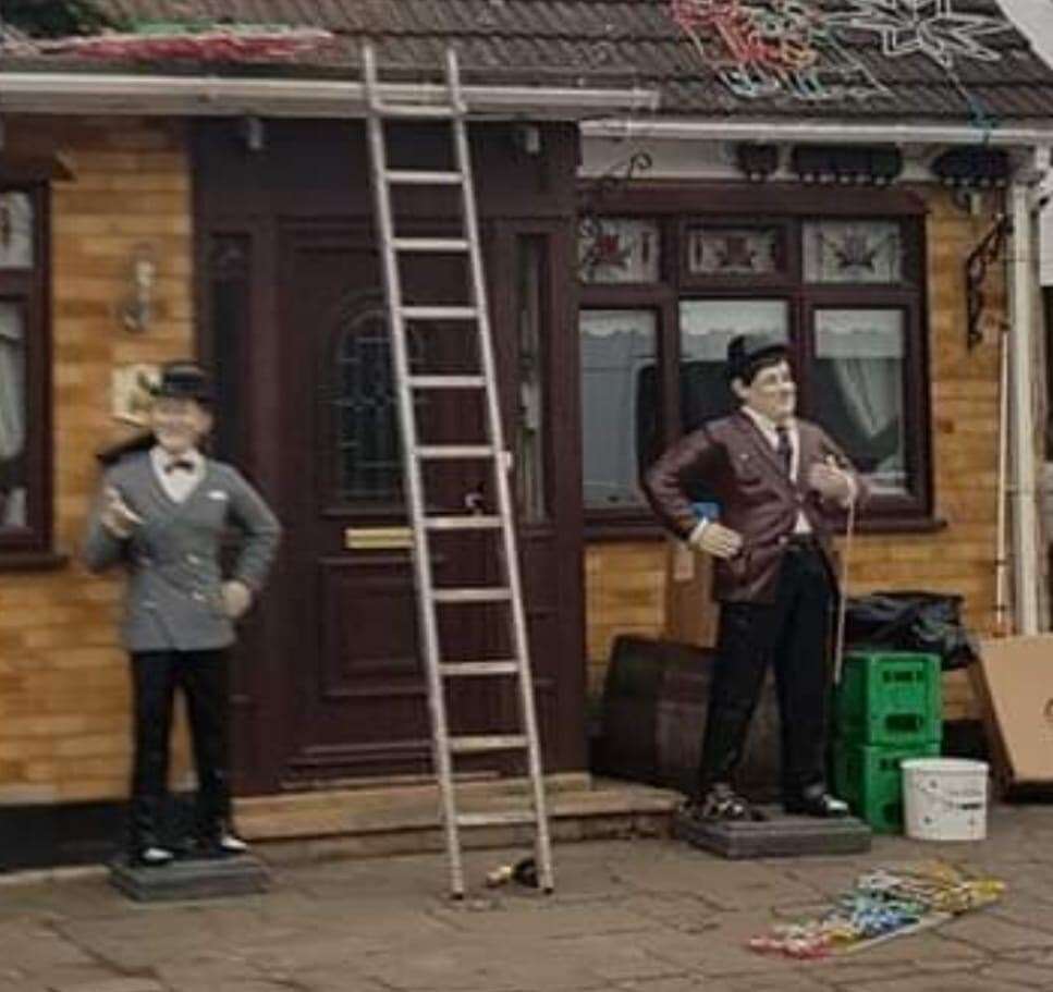 Two statues of Laurel and Hardy have been stolen for a fourth time outside of Lesley Haylett’s home in Romford, East London (Lesley Haylett/PA)