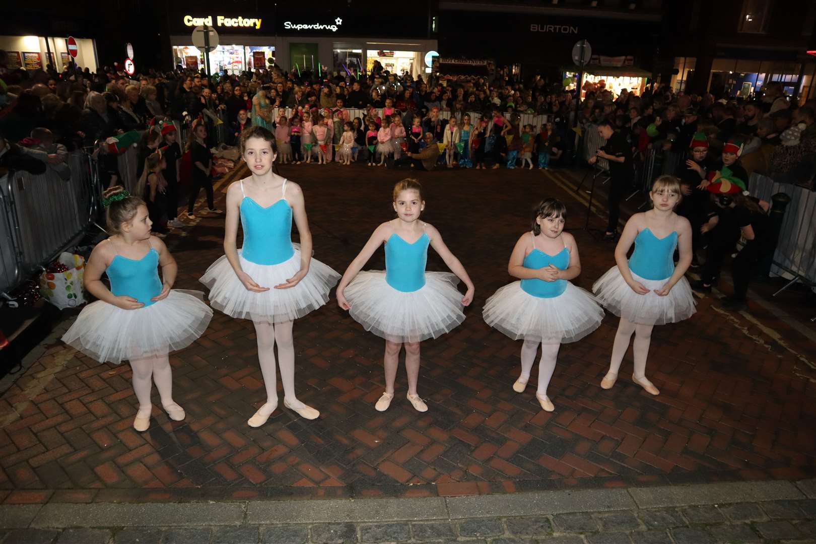 Ballerinas from Kayleigh Carena Performing Arts at the Sittingbourne Christmas lights switch-on