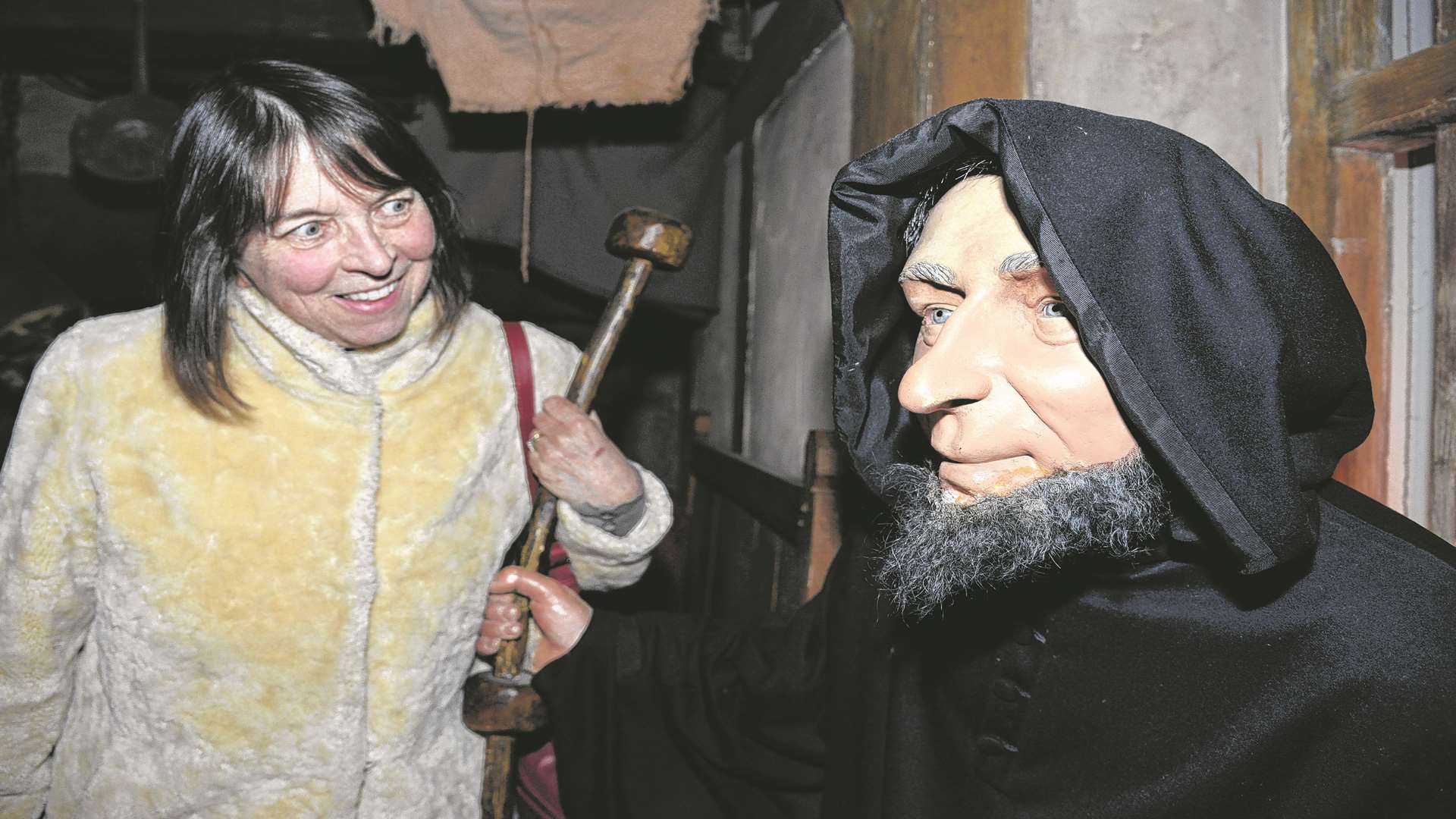 Margaret Bee of Canterbury Tourist Guides meets Geoffrey Chaucer at the re-launch of The Canterbury Tales