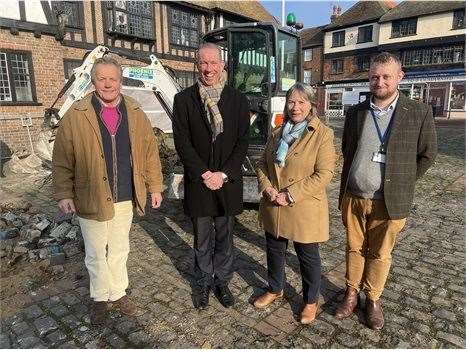 DDC leader, Cllr Trevor Bartlett (second from left) joined by Cllrs Oliver Richardson, Sue Chandler and Dan Friend for a ground-breaking ceremony at the square. Picture: DDC