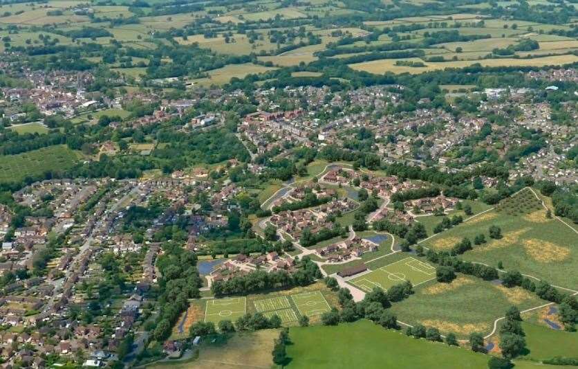CGI shows the proposed Wates development in context with the rest of Tenterden