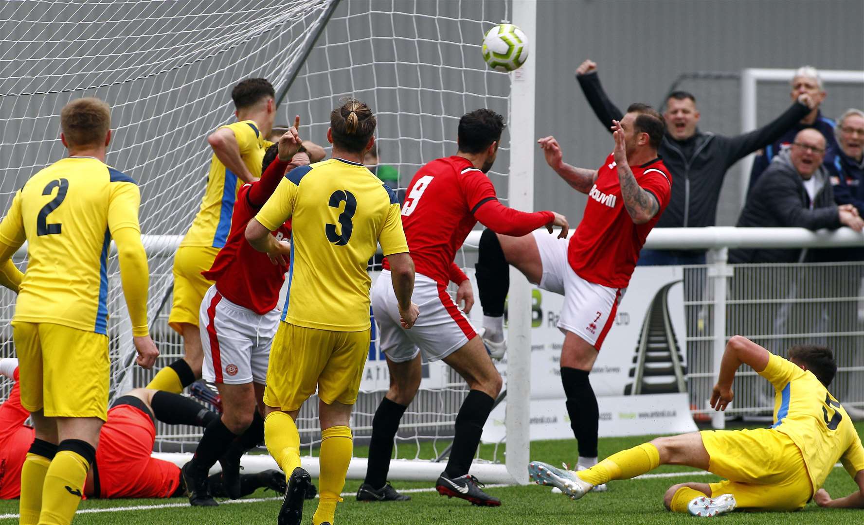 Jack Evans claims Chatham's first goal of the afternoon Picture: Sean Aidan