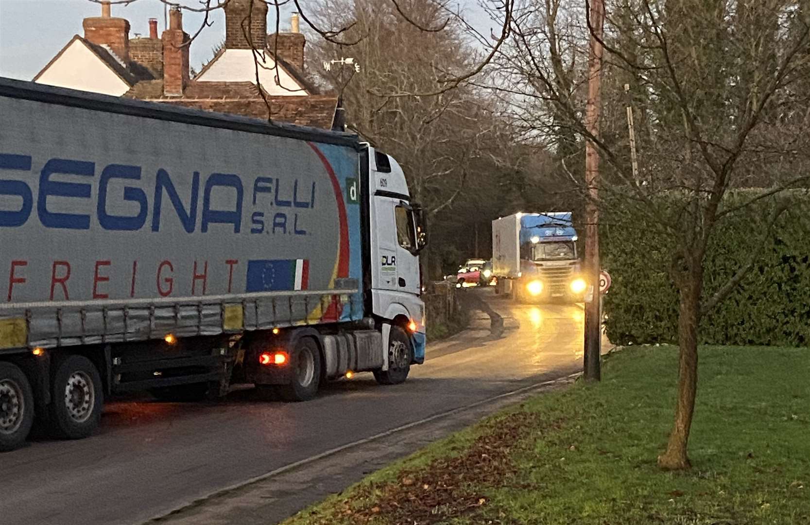 Just two of the lorries in Mersham yesterday evening. Picture: Stewart Ross