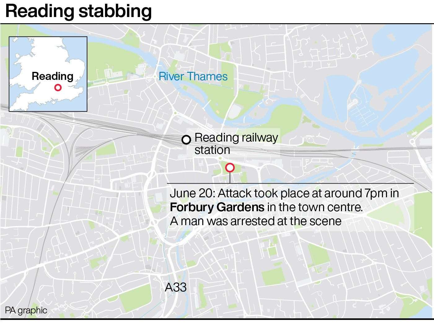 Location of the stabbing incident in Reading (PA Graphics)