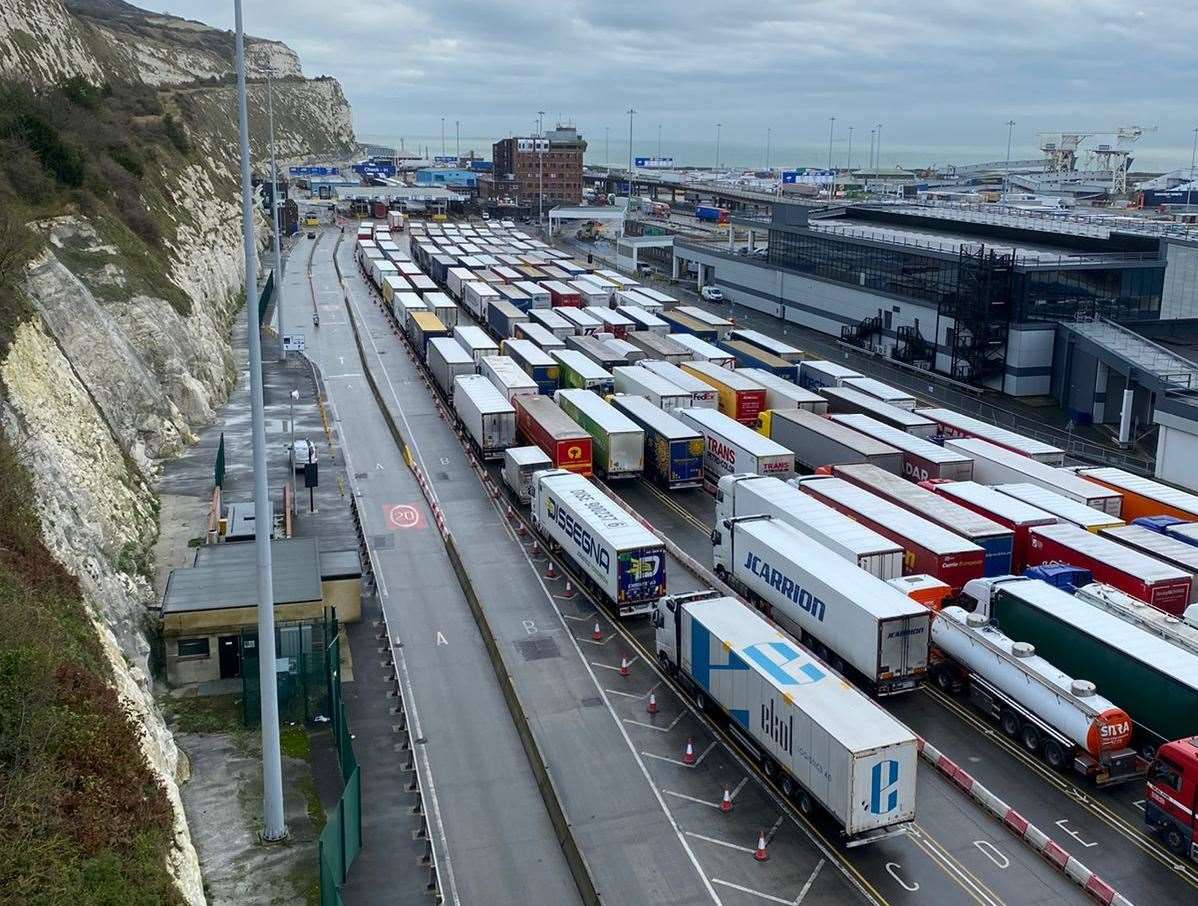 Recent tests of post-Brexit customs processes have been conducted by French authorities, causing heavy congestion in Dover and Folkestone. Picture: Barry Goodwin
