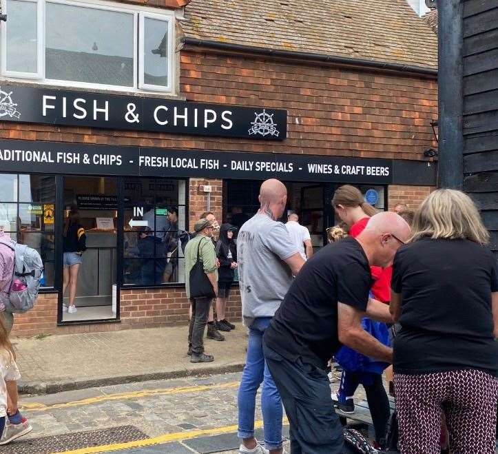 Sandy's Fish & Chips at Folkestone harbour sometimes has queues of more than 40 people in the summer months. Picture: Andy Burnett