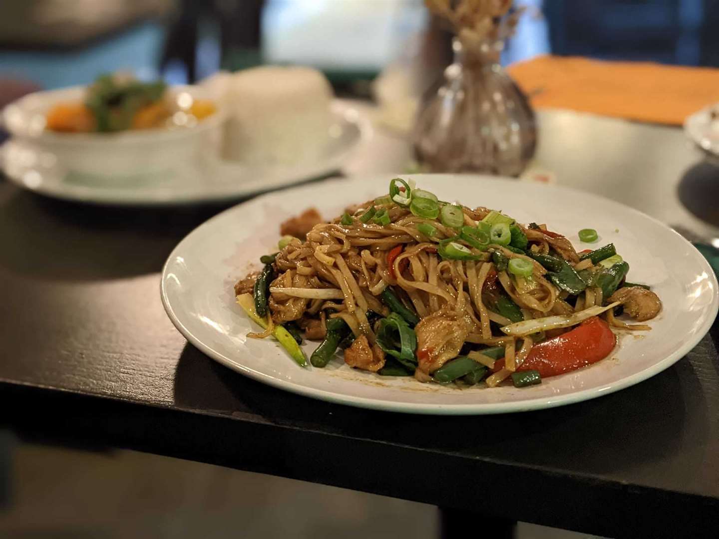 The £12 pad gra pao with rice noodles