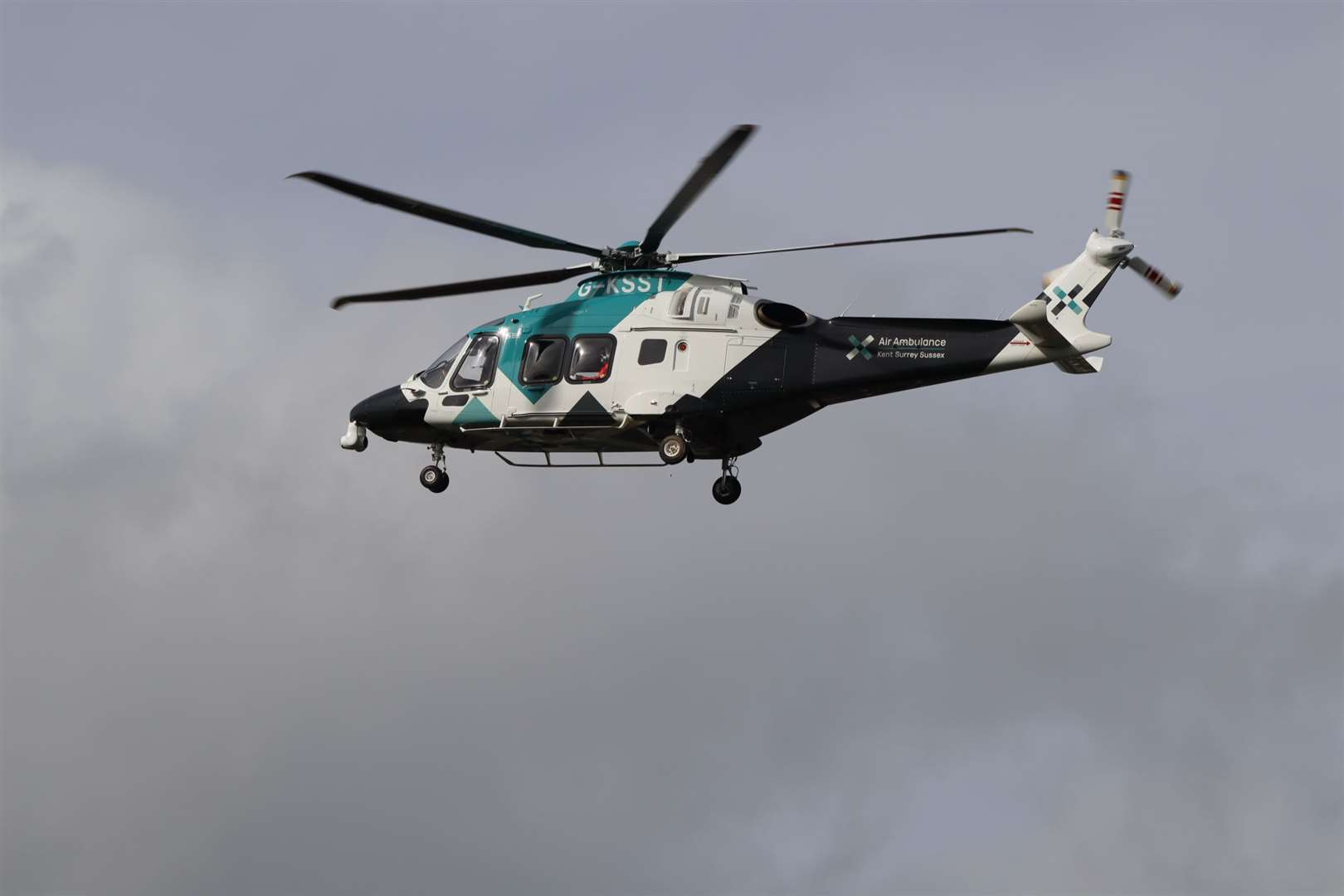 Kent Surrey and Sussex air ambulance helicopter. Stock photo. John Nurden