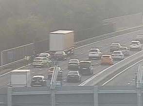 Delays are expected on the M20 this evening after a lorry collided with a car. Picture: Highways England