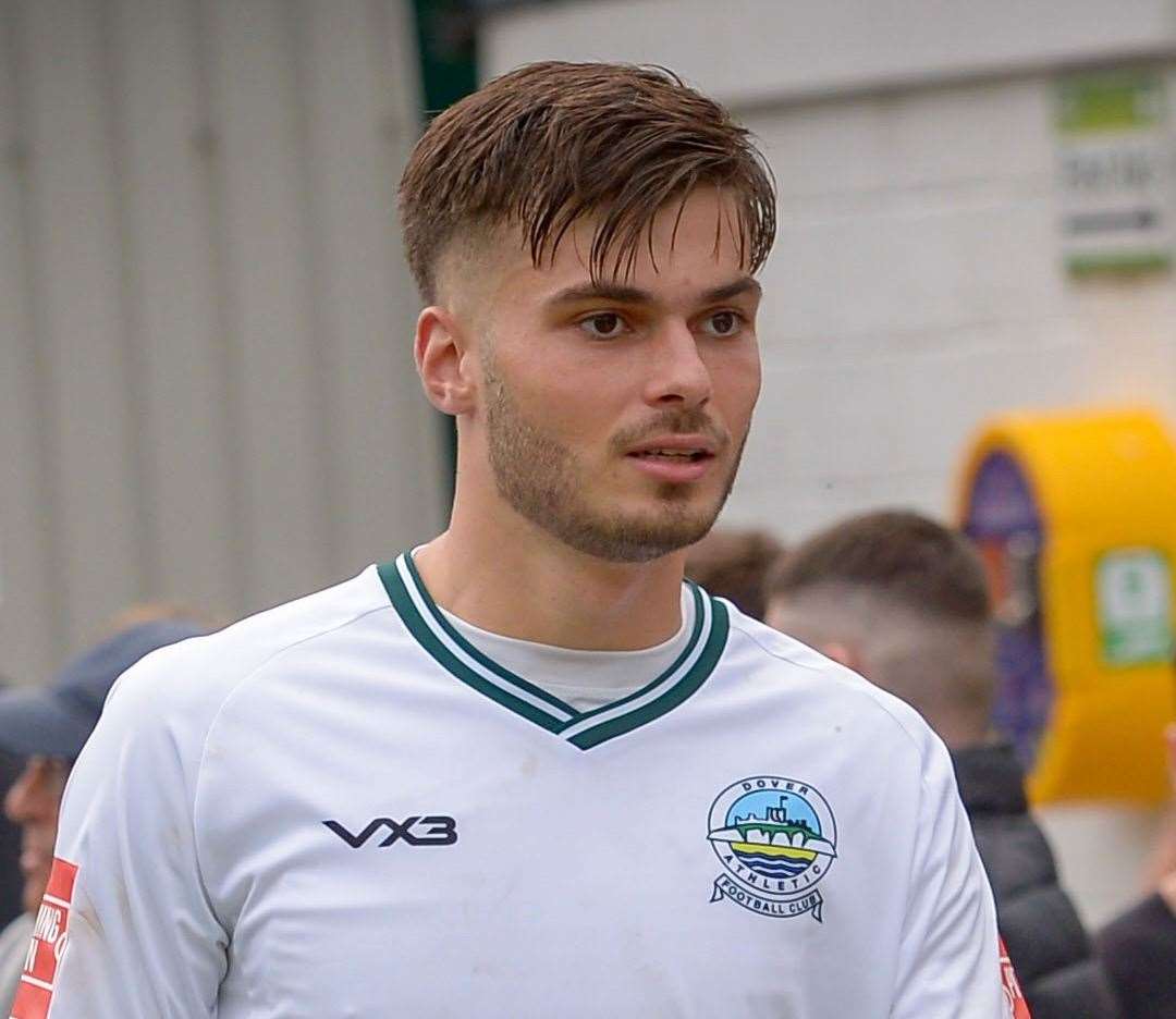 Dover striker George Nikaj - his first-half goal was in vain from their 2-1 Isthmian Premier home loss at the weekend. Picture: Stuart Watson