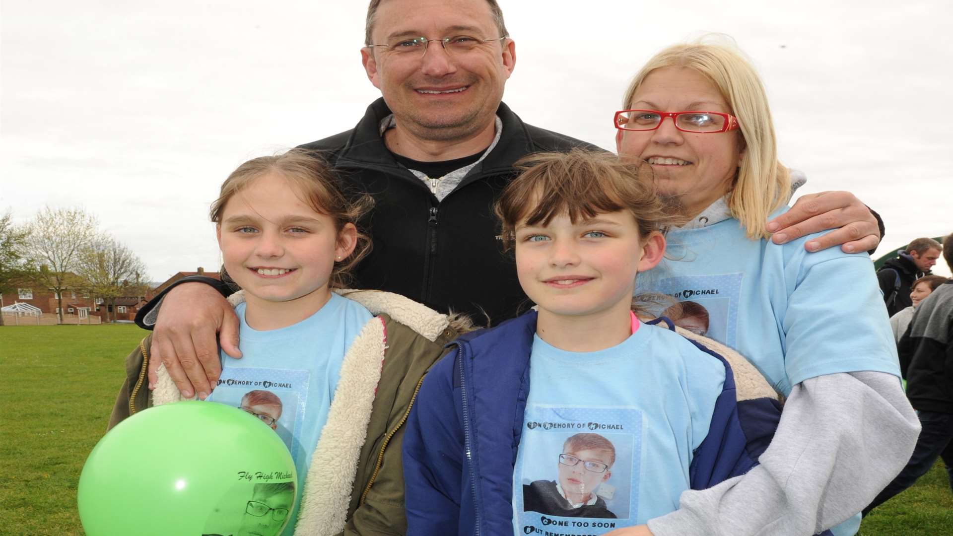 Michael's parents David and Carole Crayford with twins Rebecca and Hannah