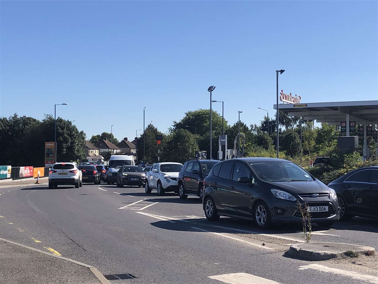 There are lengthy queues outside Sainsbury's in Northfleet