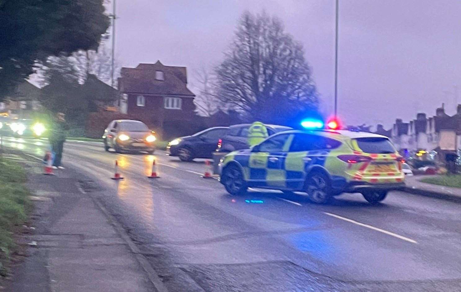 A26 Tonbridge Road in Barming was closed following incident involving motorbike. Picture: KMG