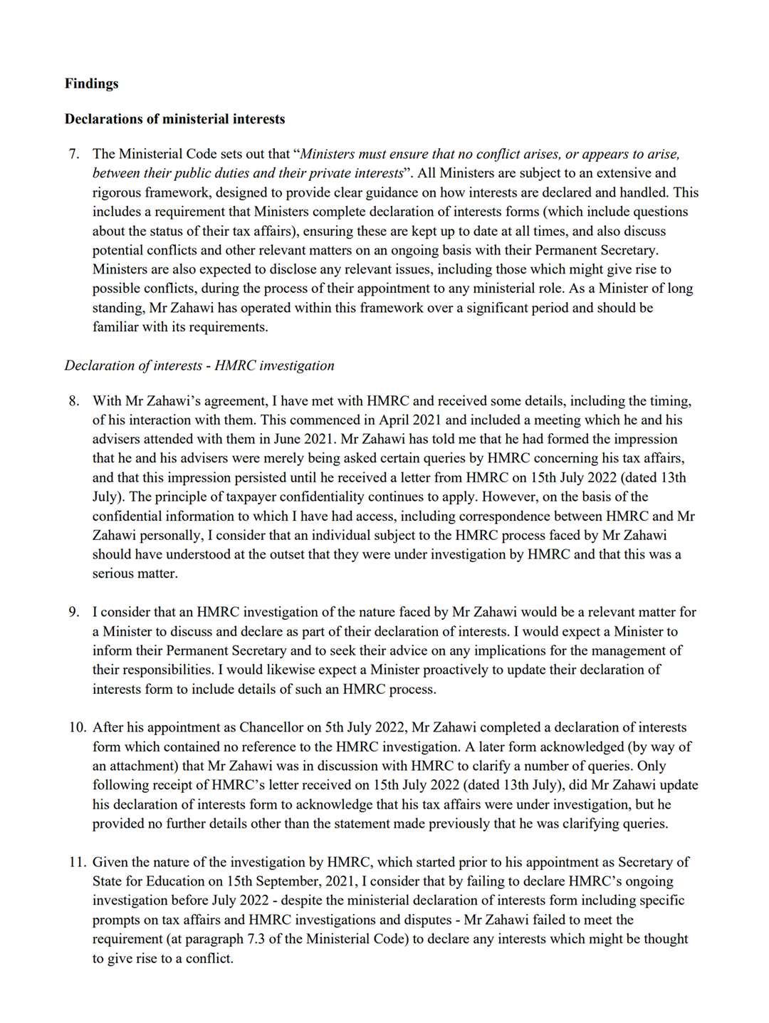 A letter from Independent Adviser on Ministerial Interests Sir Laurie Magnus to Prime Minister Rishi Sunak (10 Downing Street/PA)